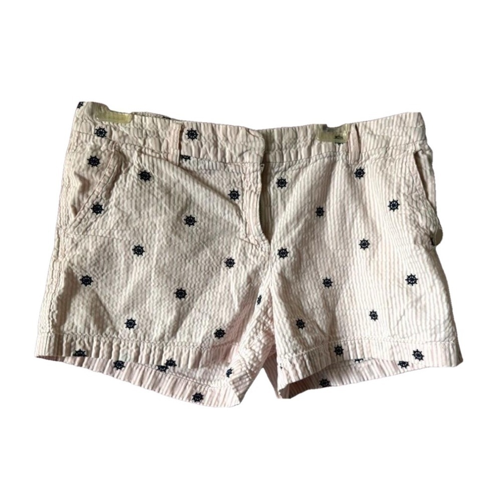 TALBOTS womens pale pink pin stripe with blue helm pattern chino shorts